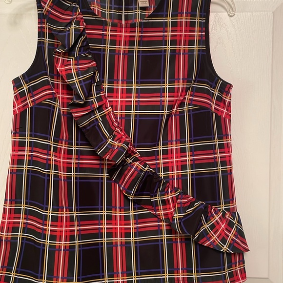 J. Crew Plaid Tartan Sleeveless Pullover with Ruffle Front Accents - Picture 3 of 8